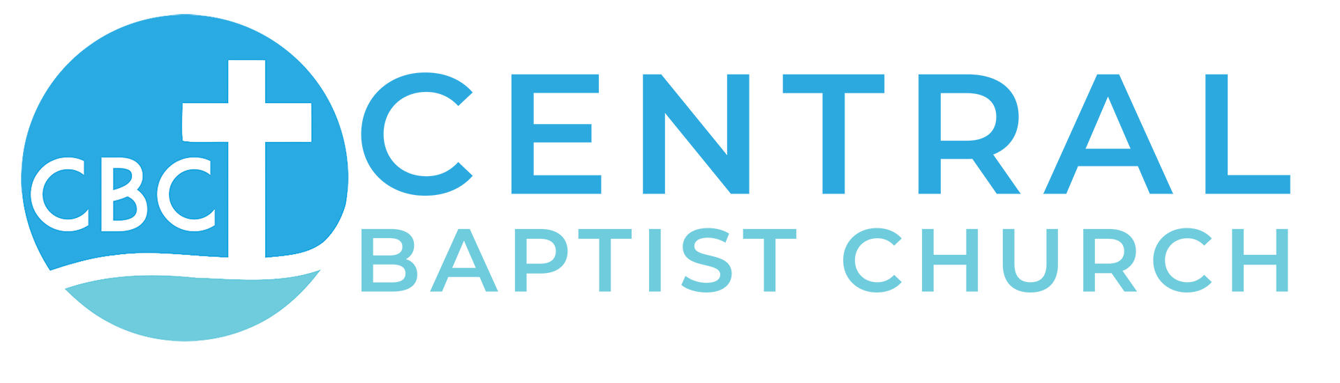 Central Baptist Church logo featuring a blue circular emblem with a white cross and "CBC" text.